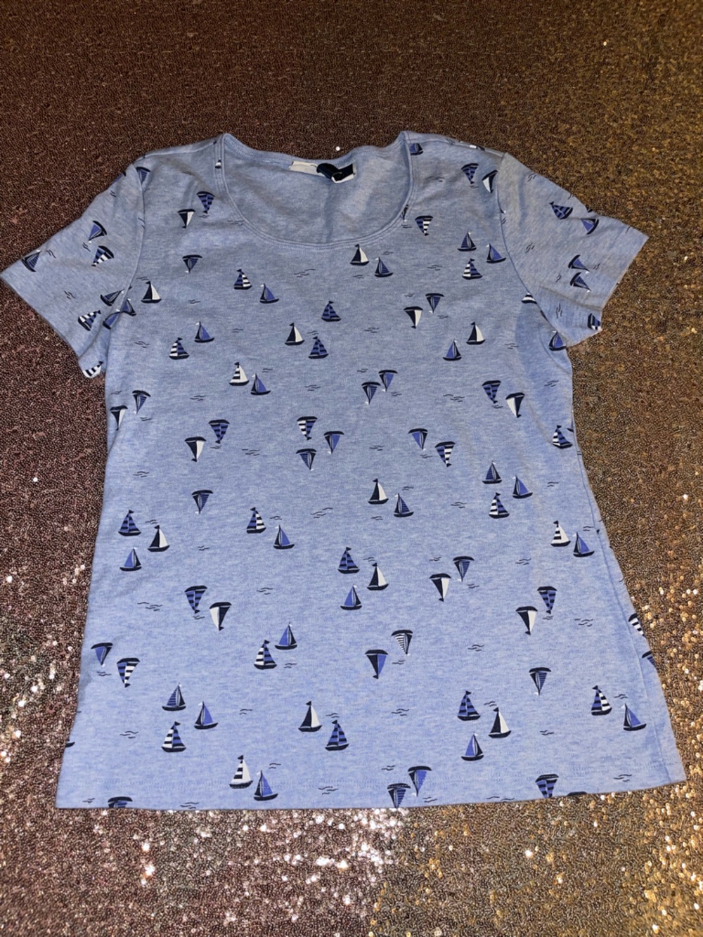 Karen Scott Light Blue Tee with Sailboat Tee